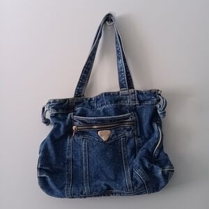 Vintage Faded Glory Denim Crossbody Bag Y2K Zip Velcro 100% Cotton